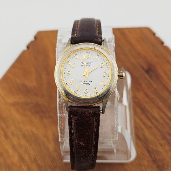 Embassy By Gruen Two Tone Contemporary Watch Brown Leather Band Minimalist W1780 - Picture 1 of 8
